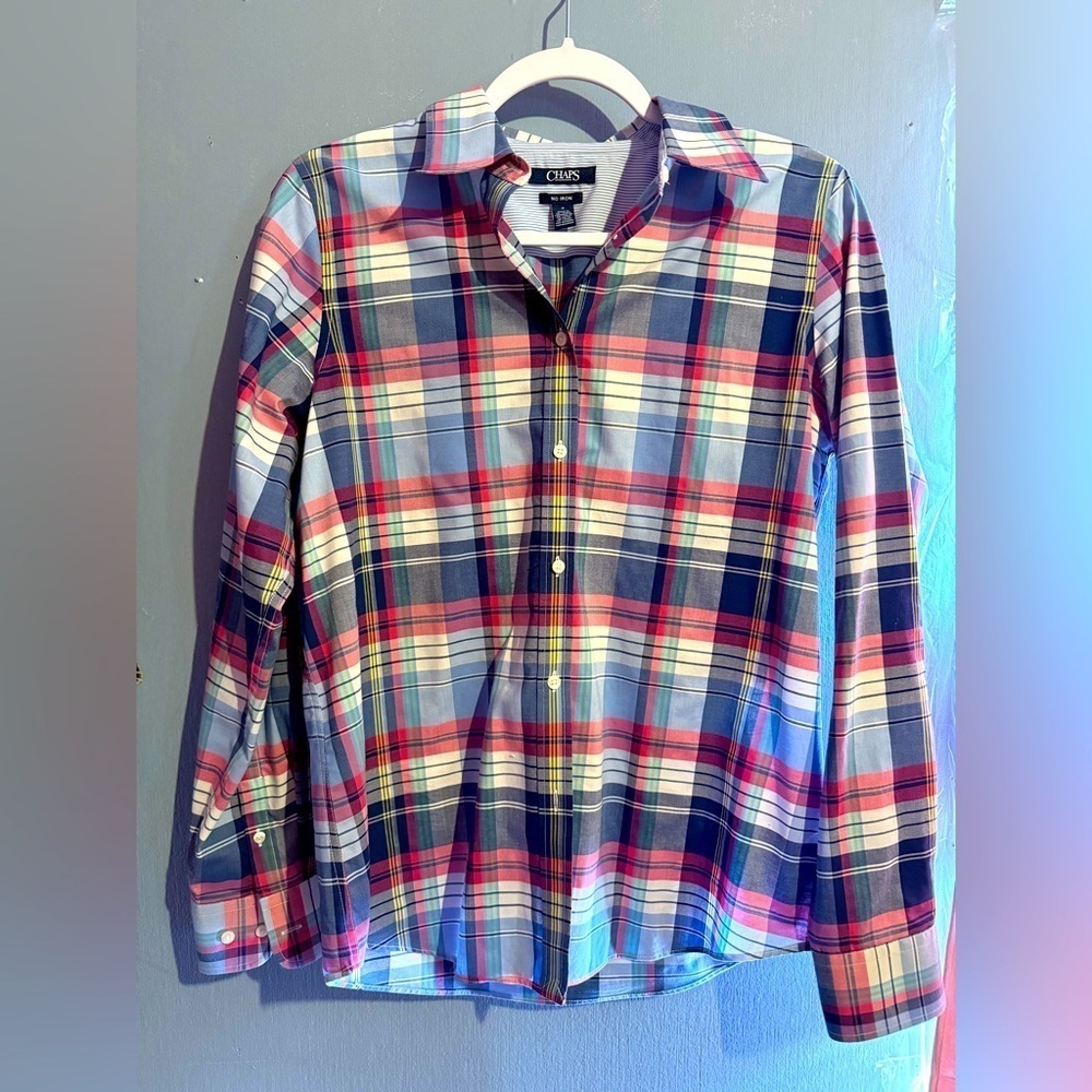 Chaps Red and Blue Casual Button Down Shirt